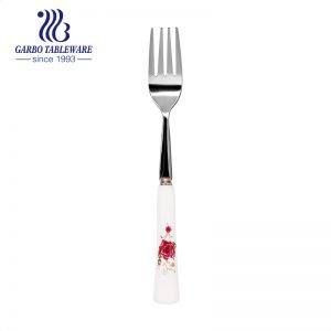 Серебряная вилка для салата из нержавеющей стали 192 мм с индивидуальной керамической ручкой для ресторана и дома