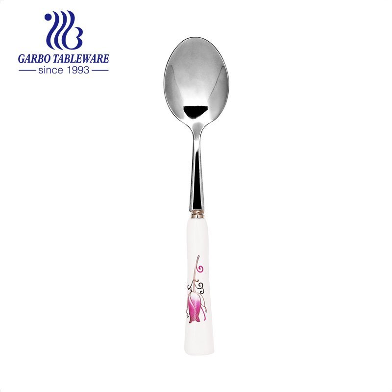Titanium Stainless Steel Rice Ceramic Long Handle Round Soup Spoon
