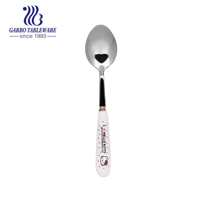 Titanium Stainless Steel Rice Ceramic Long Handle Round Soup Spoon