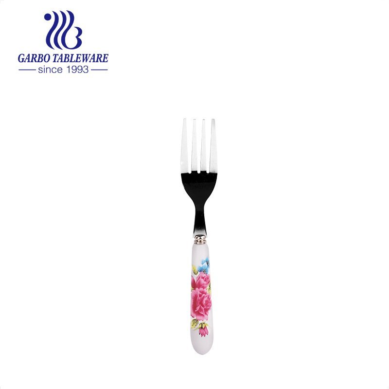 Tenedor de helado de acero inoxidable personalizado con vajilla de cerámica con mango de diseño floral