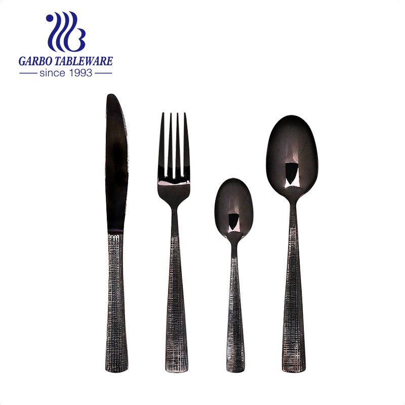 16 Piece Titanium Shiny Black Plated Stainless Steel Cutlery Set with Service for 4