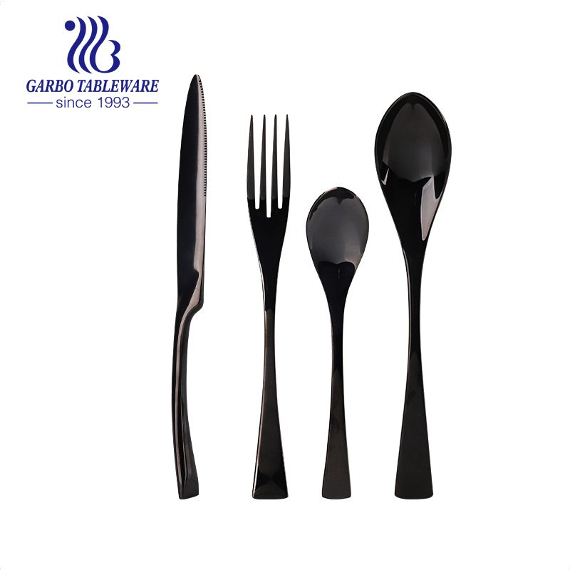Black, 16pcs Set Vangogh 16 Piece Stainless Steel Cutlery Set Black Steel Spoons Forks Dining Tableware Dinnerware Sets 