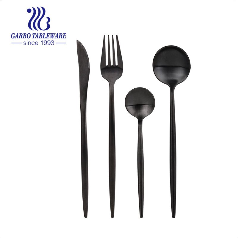 16 Piece Titanium Shiny Black Plated Stainless Steel Cutlery Set with Service for 4