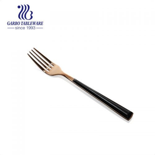 Electroplated 210mm length amber color stainless steel salad fork with custom plastic handle