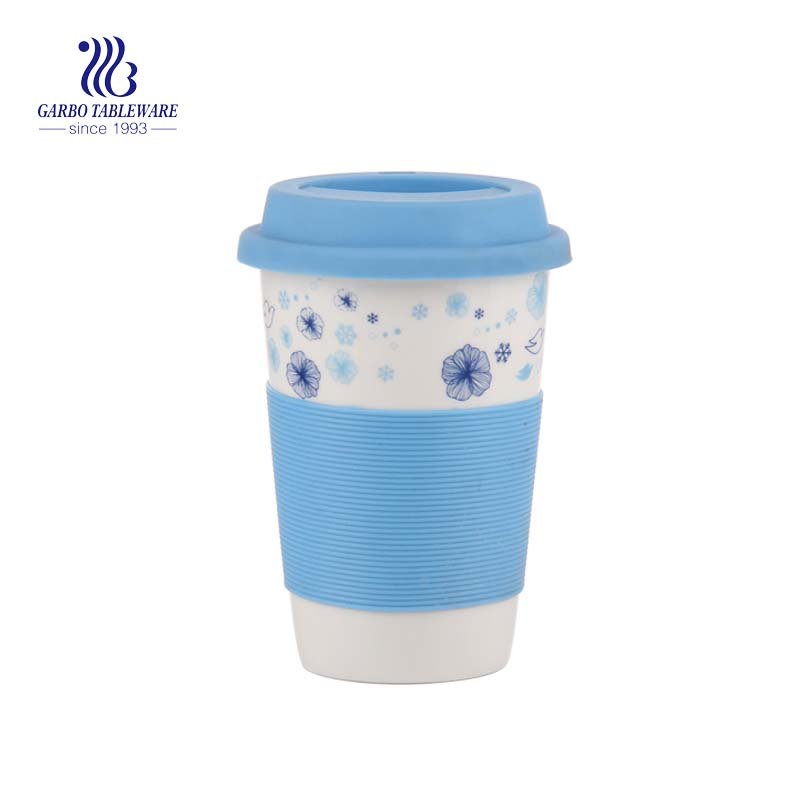 China diseño clásico de impresión de flores 400 ml taza de cerámica taza de agua de porcelana de alta calidad taza para beber de oficina