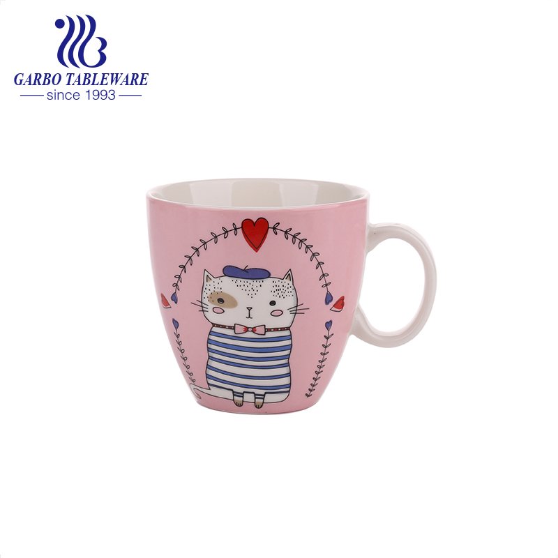 Hello kitty cat decal printing ceramic mug 430ml porcelain cup with handle seal screw metal lid