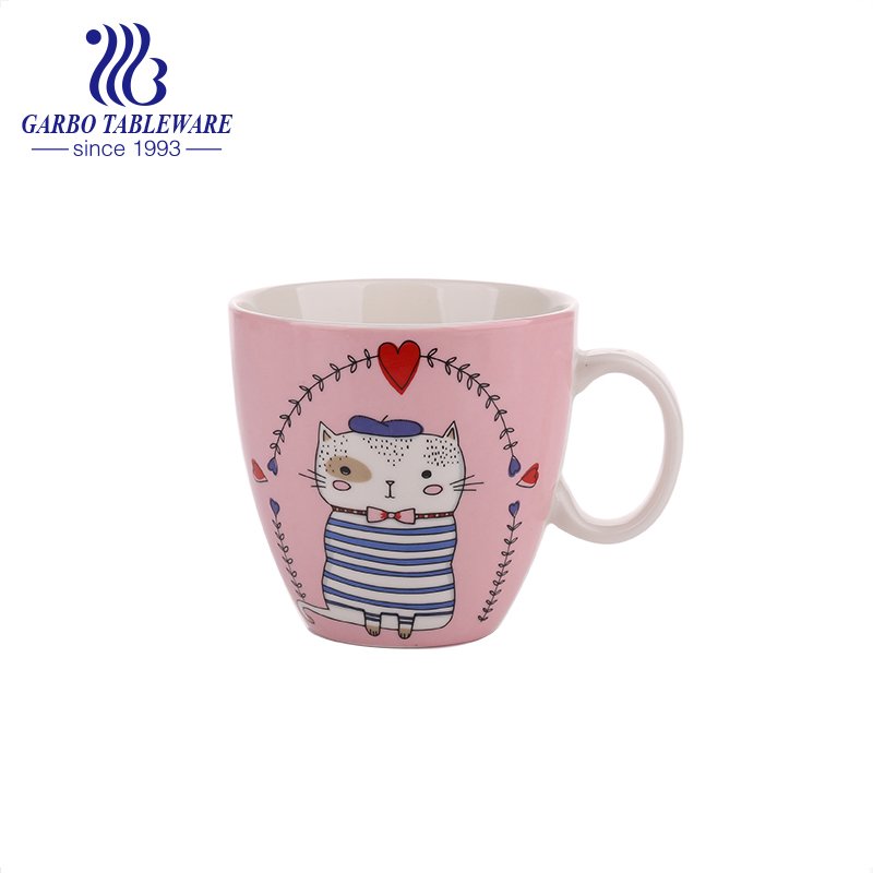 Taza de cerámica de la impresión de la etiqueta del gato de hello kitty taza de porcelana de 430 ml con la tapa del metal del tornillo del sello de la manija