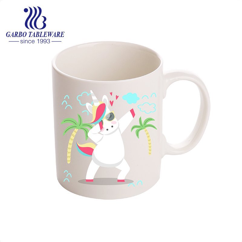 Hand Painted porcelain mug decal printing cute pattern design ceramic drinking cup with black handle