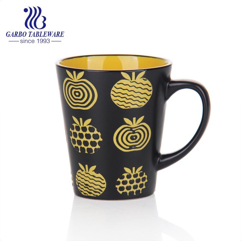Simple Ins porcelain ceramic mug custom printing lines design drinking cup with black handle