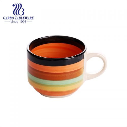 Rainbow color glaze ceramic water cup with handle colorful mug for coffee drinking