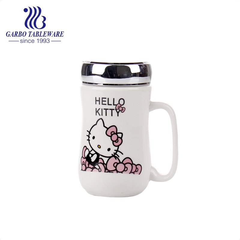 Cute blue cat printing ceramic mug with silicone cover 400ml porcelain cup with handle and lid