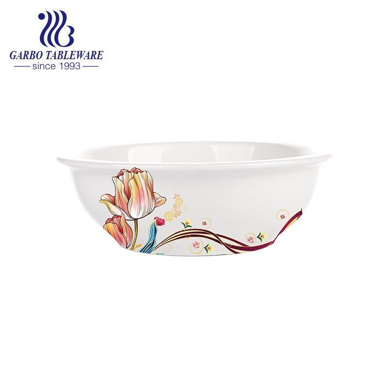 وعاء حساء كبير الحجم على شكل دائري بالجملة مع ملصق زهرة للاستخدام المنزلي
