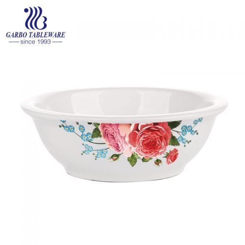 Wholesale round shape big size soup bowl with flower decal for home usage