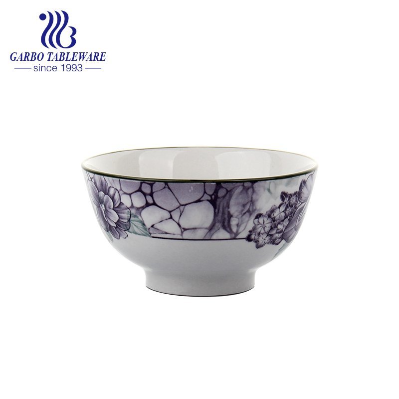 730ml porcelain bowl with outside underglazed flower decal for wholesale