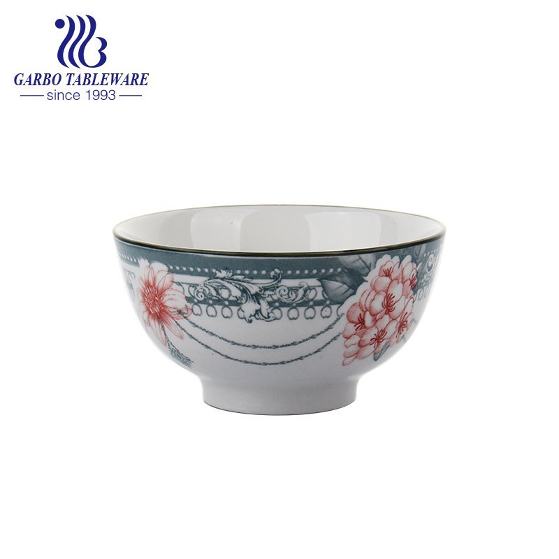 730ml porcelain bowl with outside underglazed flower decal for wholesale