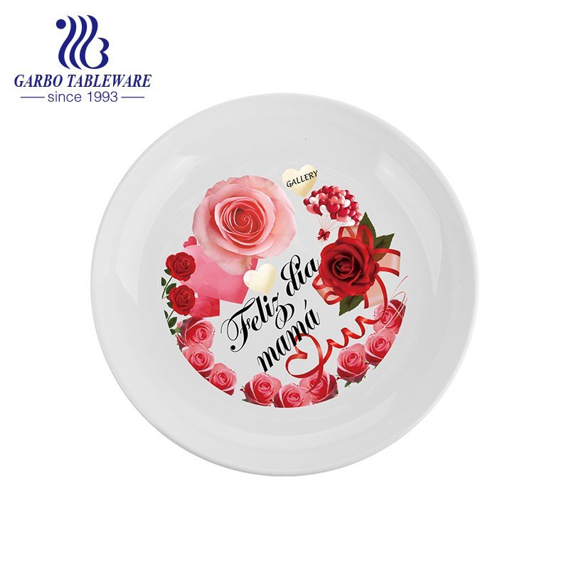 Plato de servicio de comida de porcelana de 9 pulgadas de plato plano blanco de diseño personalizado de venta caliente