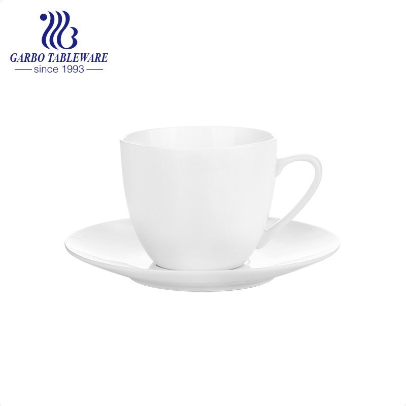 Set taza y platillo porcelana blanca alta 100 ml