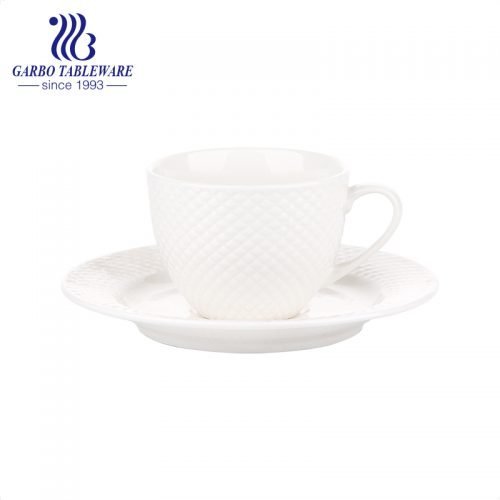 Small diamond embossed porcelain cup and saucer tea set