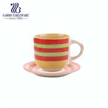 turuncu renkli el boyaması çay fincanı seti toptan satış