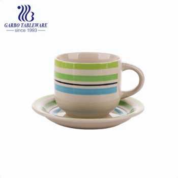 Çin renkli el boyaması seramik çay fincanı ve tabak seti