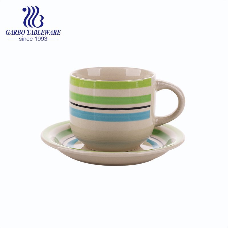 cheap colorful stoneware hand-painted coffee cup and plate set