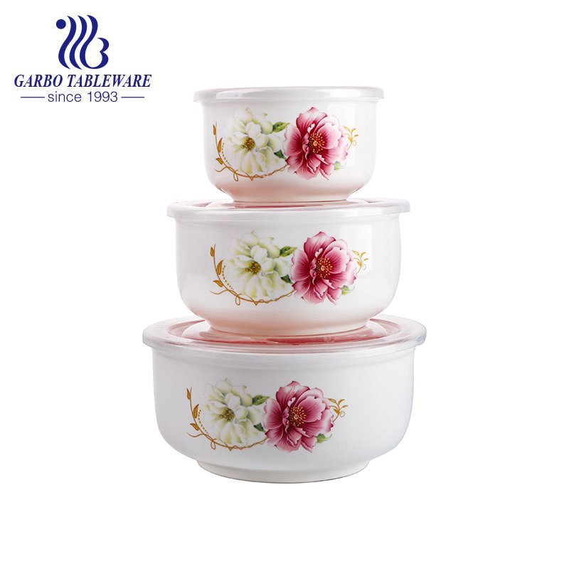Juego de cuencos de cerámica de estilo elegante de 3 piezas con diferentes tamaños para uso en contenedores de alimentos