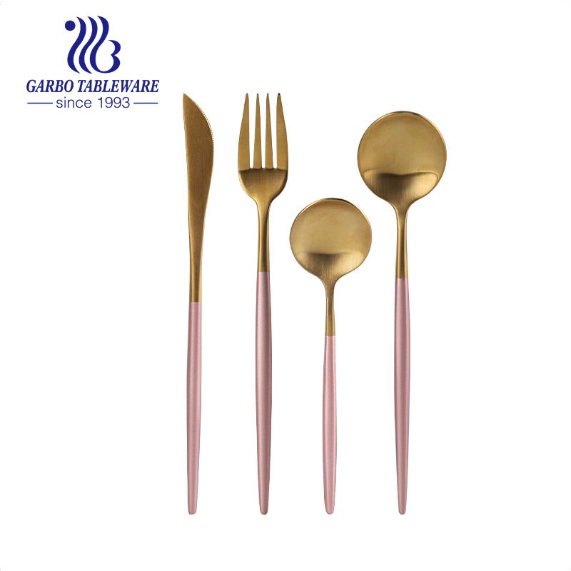 High quality stainless steel long handle salad fork dessert forks with printing coast handle flatware