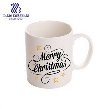 Merry christmas printing ceramic water drinking mug gift promotioan porcelain cup with handle china wholesale ceramic dinner mug