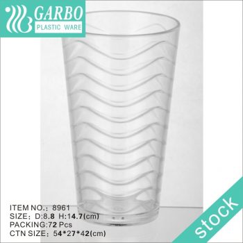 Promoción taza de plástico para beber jugo de agua con patrón de onda interna transparente barata