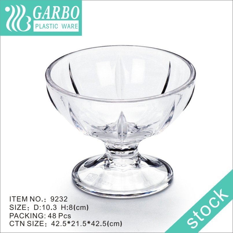 Acrylic high quality transparent footed dessert fruit ice cream cup unbreakable non-toxic ice cream bowl from China factory