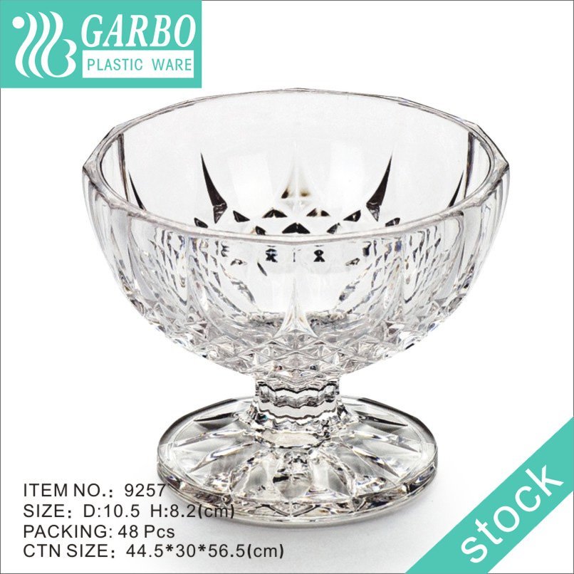 Acrylic high quality transparent footed dessert fruit ice cream cup unbreakable non-toxic ice cream bowl from China factory
