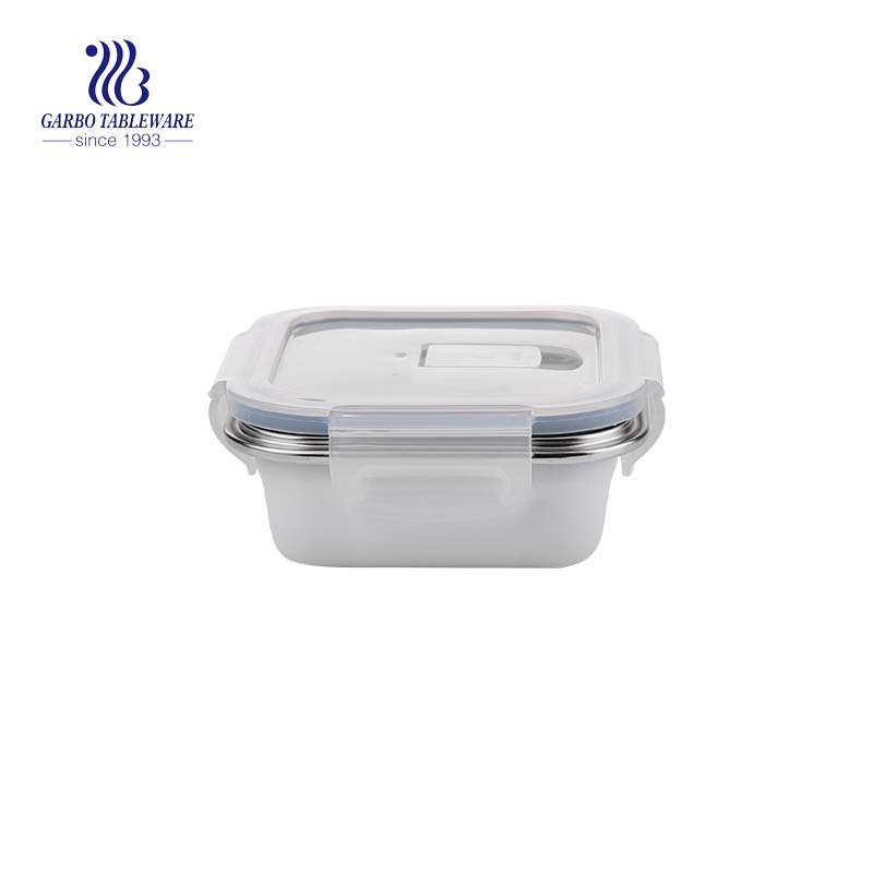 High-quality acrylic transparent rectangle plastic food container with decorative strip pattern with lid for kitchen refrigerator