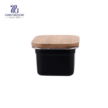 صندوق غداء من الفولاذ المقاوم للصدأ مطلي باللون الأسود مع غطاء خشبي محكم الإغلاق