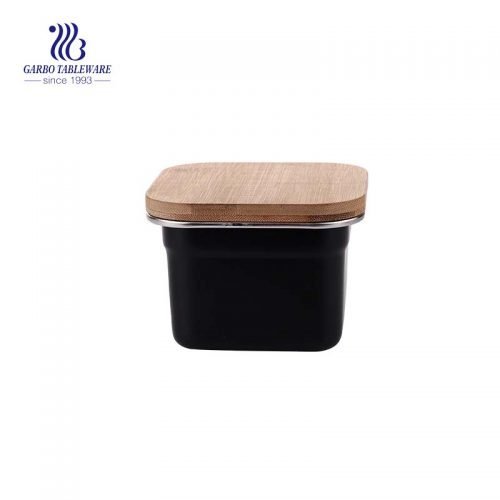Black Coated stainlesss steel lunch box with airtight wooden lid