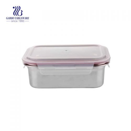 1200ml rectangular stainless steel container with locked plastic lid