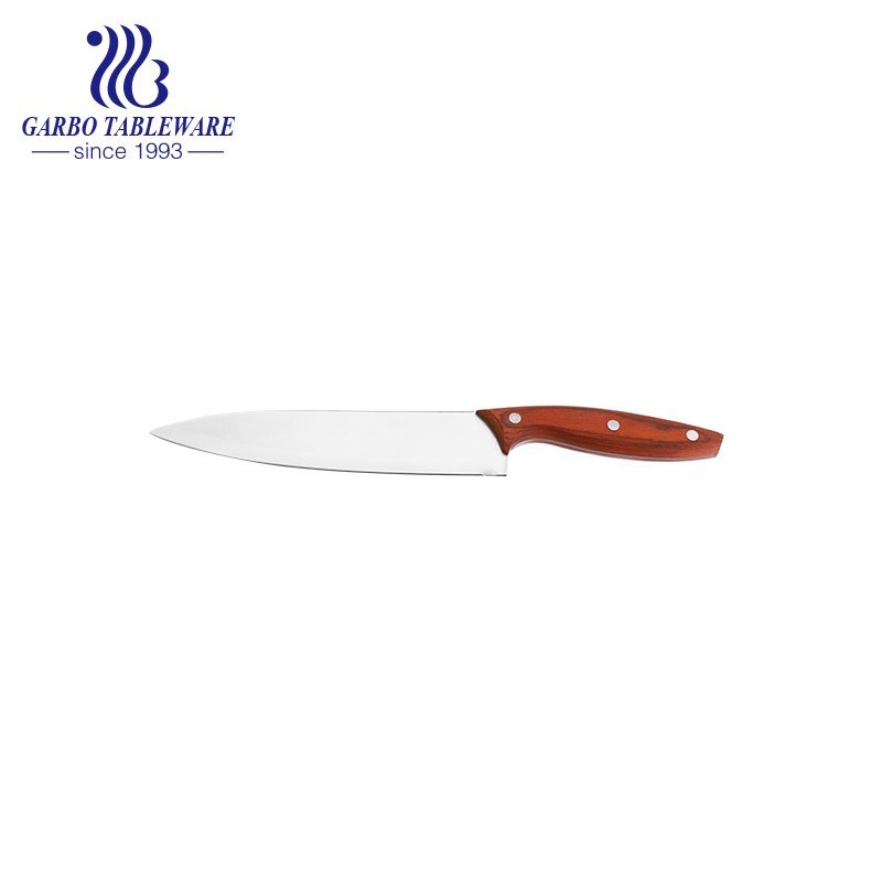 Machine Pressed Brown Box Pack Kitchen Usage 420 Stainless Steel Knife with Colored Wooden Handle