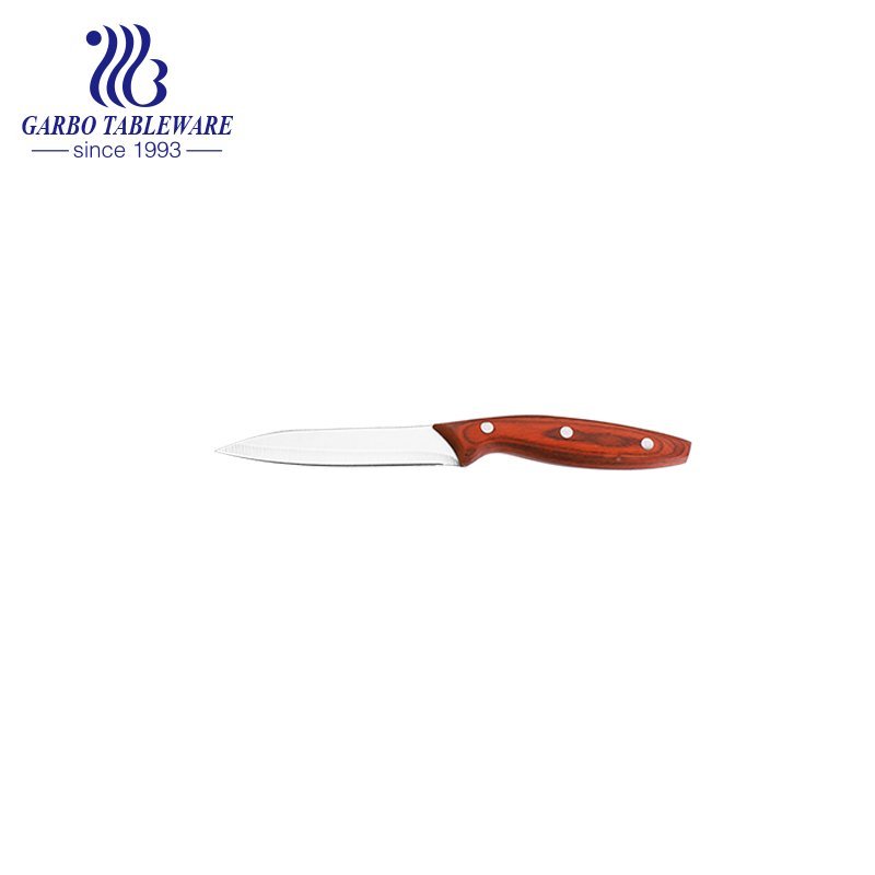 Machine Pressed Brown Box Pack Kitchen Usage 420 Stainless Steel Knife with Colored Wooden Handle