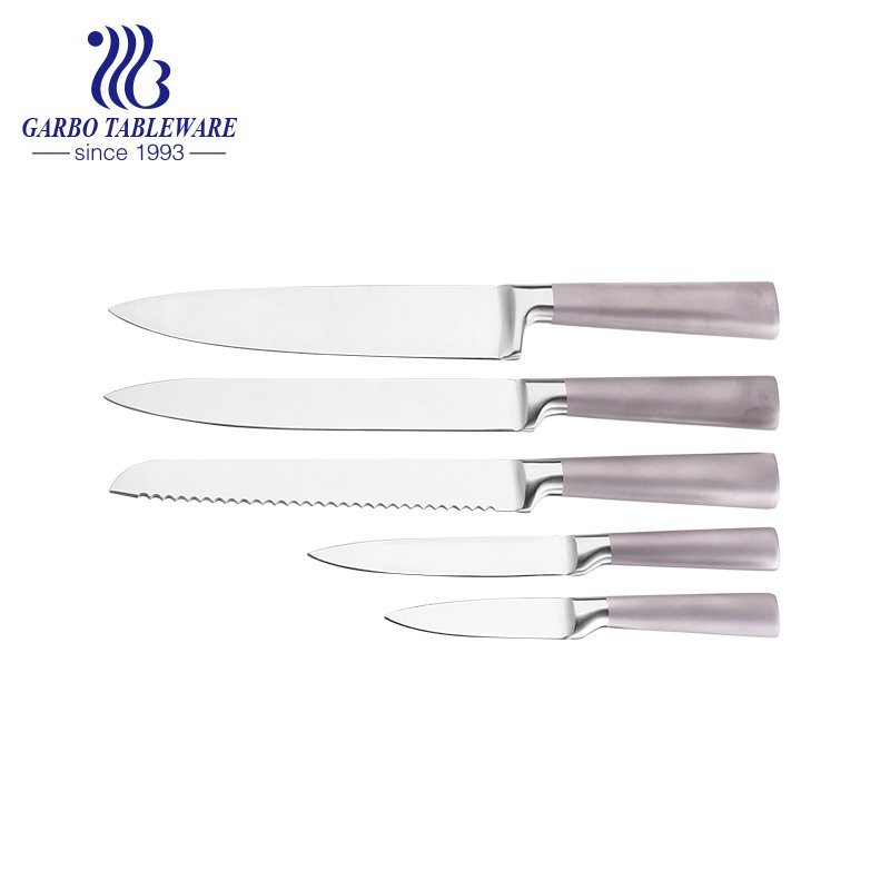 Fabricante de China 5PCS Juego de cuchillos de chef de estilo clásico 430 Material Base de cuchillo Calidad superior El mejor juego de cuchillos de cocina para cocinar con mango de ABS