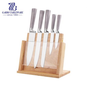 Chine Fabricant 5PCS Ensemble de couteaux de chef de style classique 430 Matériel Base de couteau de qualité supérieure Meilleur cuisinier Ensemble de couteaux de cuisine avec poignée en ABS