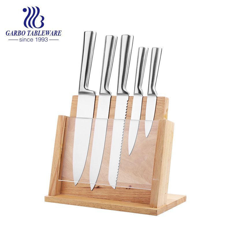 Fabricante de China 5PCS Juego de cuchillos de chef de estilo clásico 430 Material Base de cuchillo Calidad superior El mejor juego de cuchillos de cocina para cocinar con mango de ABS