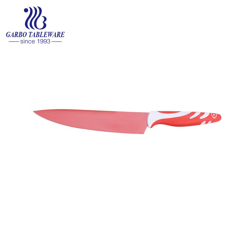 7PCS Máquina prensada de alta calidad Cuchillo de uso de cocina Pulverización Logotipo personalizado 420 Material Cuchillo de cocina y juego de pelador con mango de PP colorido