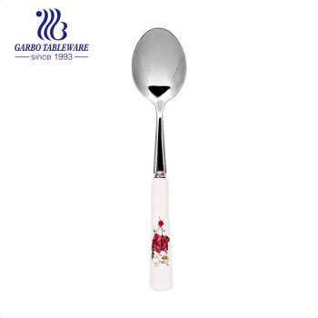 Mother’s day new design ceramic flower handle stainless steel dinner spoon