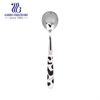 Cute milk cow design porcelain handle design stainless steel tea spoon