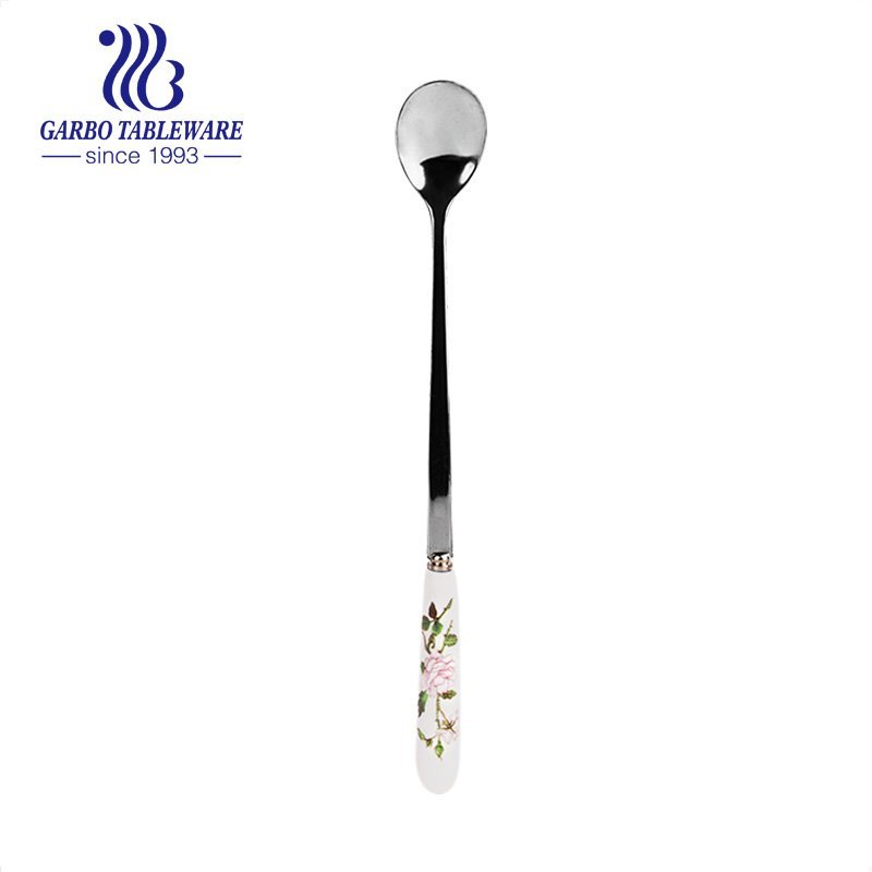 Popular China factory stainless steel cutlery tea spoon with pink plastic handle