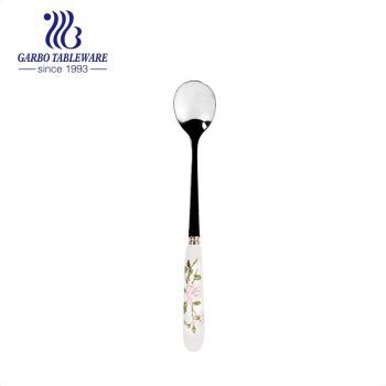 New flower design decal ceramic handle stainless steel coffee spoon for wedding