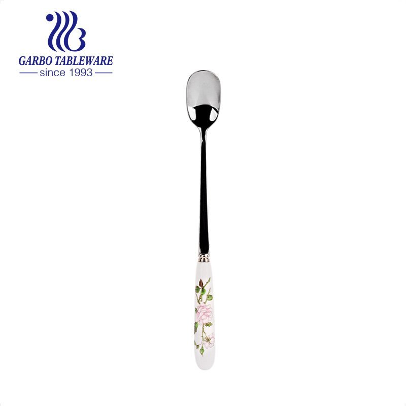 New flower design decal ceramic handle stainless steel coffee spoon for wedding