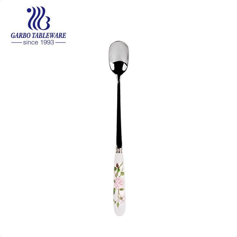 Golden plating 410 stainless steel material spoon with elegant ceramic handle