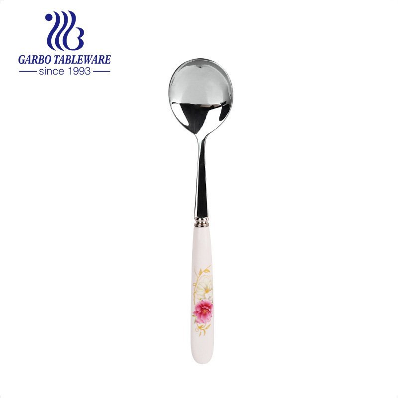 Popular China factory stainless steel cutlery tea spoon with pink plastic handle
