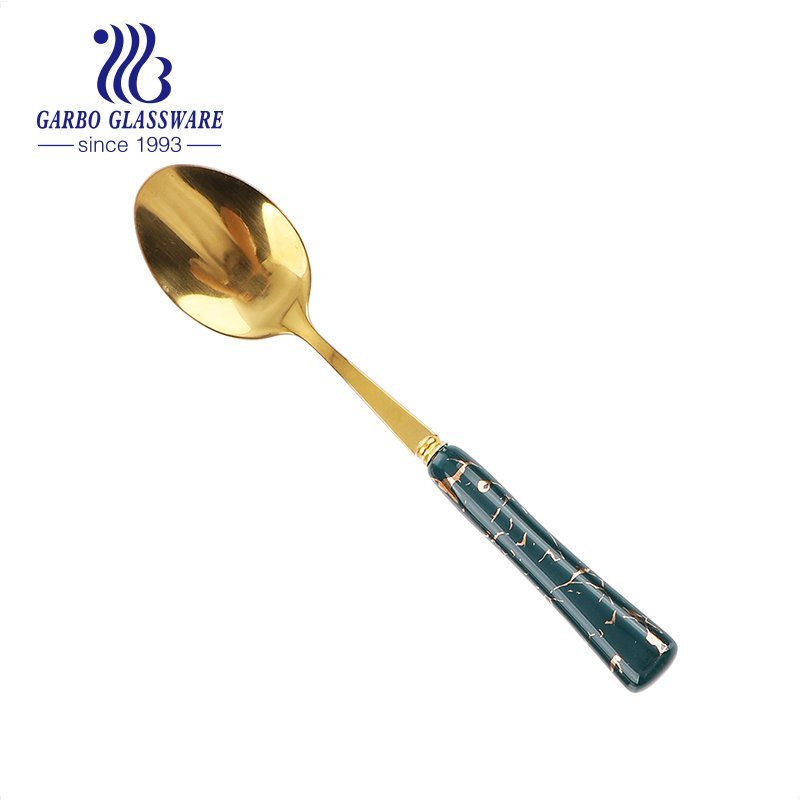 Golden plating 410 stainless steel material spoon with elegant ceramic handle