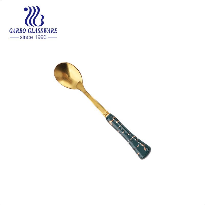 Golden plating 410 stainless steel material spoon with elegant ceramic handle